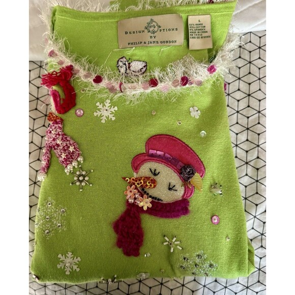 Design Options by Philip & Jane Gordon Christmas Sweater Snowmen Green Large - Picture 9 of 10